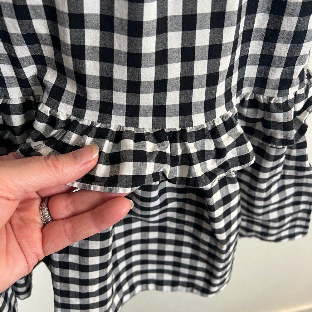J.Crew Womens Gingham Tiered Mini Dress Black White V-Neck Long Sleeve Medium - Picture 9 of 14
